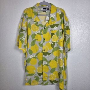 MAD ENGINE Men's Lemon Short Sleeve Button Up Shirt Casual Hawaiian Style Sz XXL